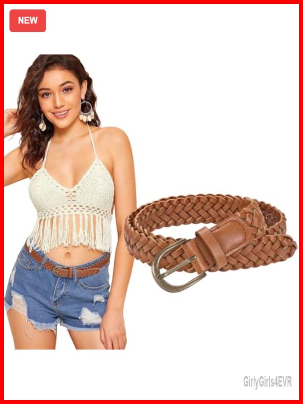 Women's Braided Faux Leather Skinny Belt with Copper Buckle Adjustable Woven